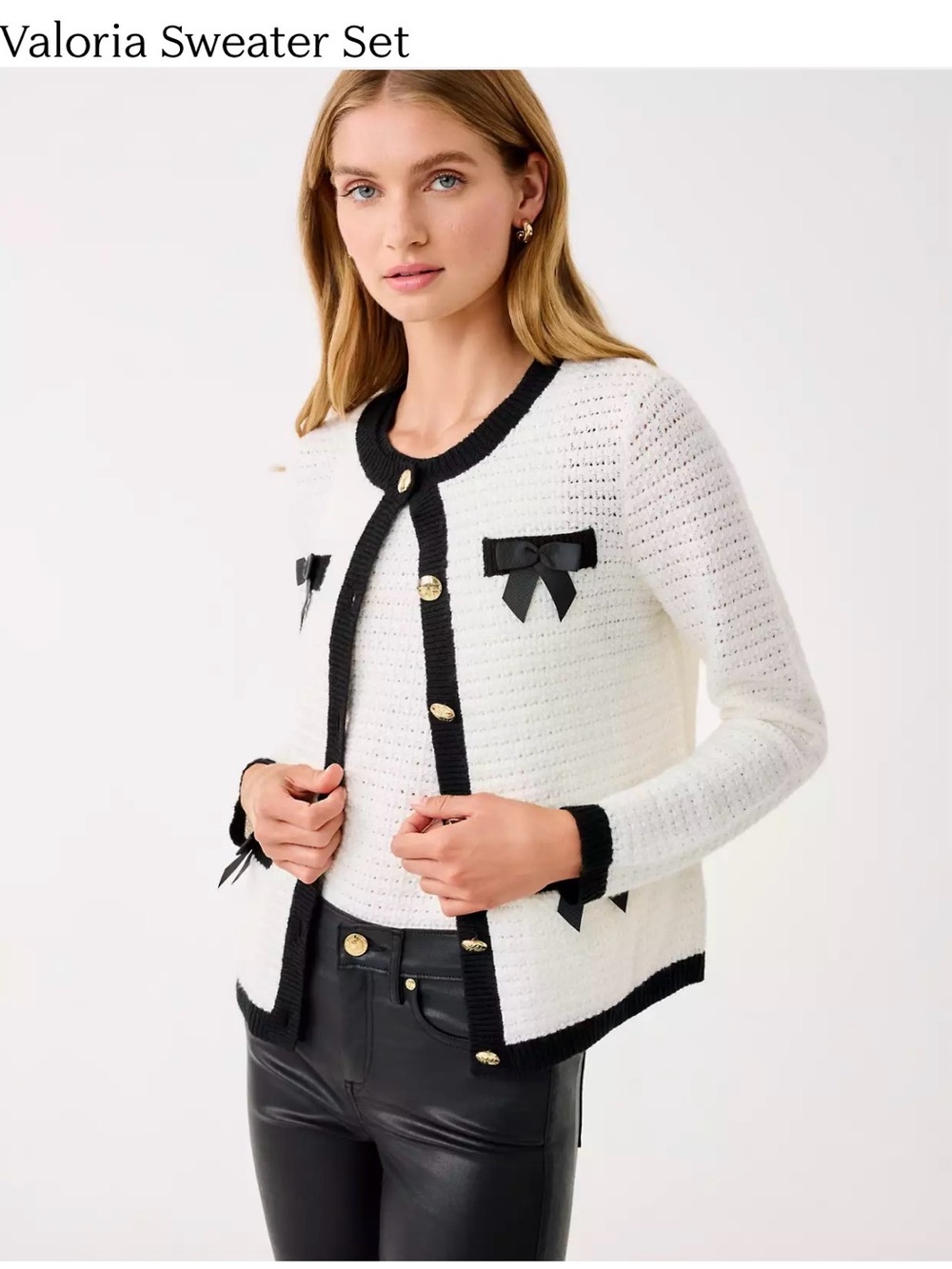 Lilly Pulitzer White Cardigan with Black Trim & Bow Accents